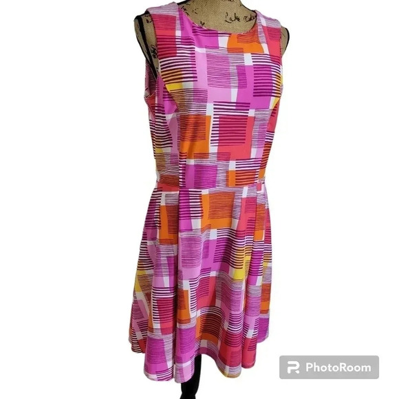 Bo & Nic Women's Sleeveless Dress L Pink Orange Yellow White Patchwork d… - Picture 3 of 7